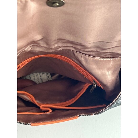 Malini Murjani Exotic Collection Leather Trim Metallic Orange Black Shoulder Bag - Picture 7 of 12